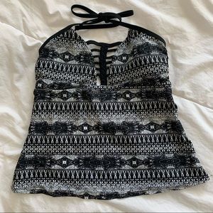 Black & white halter tankini.